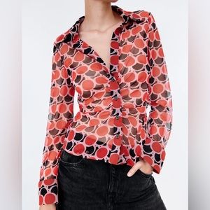 Zara red and black printed mesh top!!